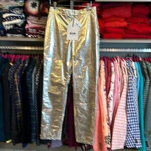 MSGM 100% polyurethane silver pants. Size EU 40/ US 8. NWT